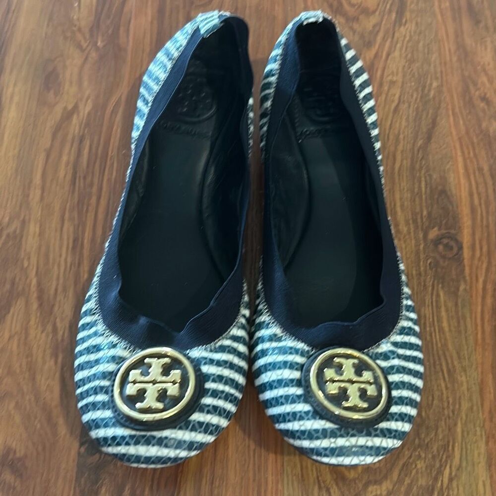 Tory Burch navy and white striped nautical ballet flats size 6.5